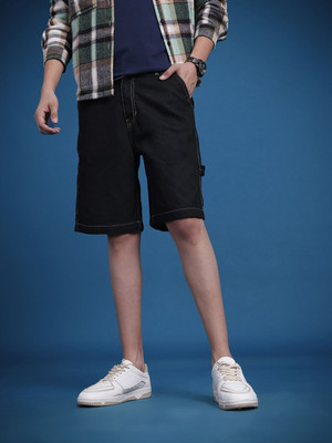 Roadster Solid Men Black Denim Shorts