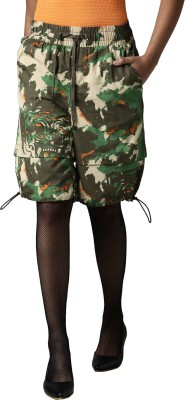 BREAKBOUNCE Printed Women Green Regular Shorts