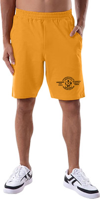 London Hills Solid Men Yellow Basic Shorts