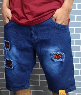 Pryann Self Design Men Denim Blue Denim Shorts