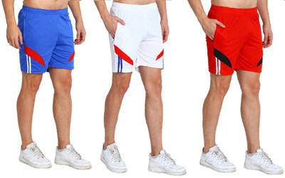 OORA Solid Men Light Blue, Red, White Gym Shorts