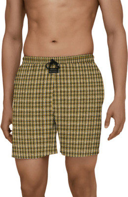 WOXO Checkered Men Yellow Night Shorts