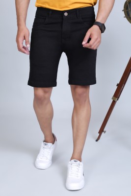 PODGE Solid Men Denim Black Denim Shorts