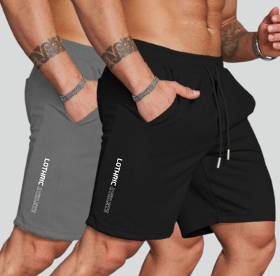 LOTHRIC Solid Men Black, Grey Sports Shorts