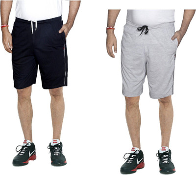 Indestar Solid Men Black, Grey Bermuda Shorts