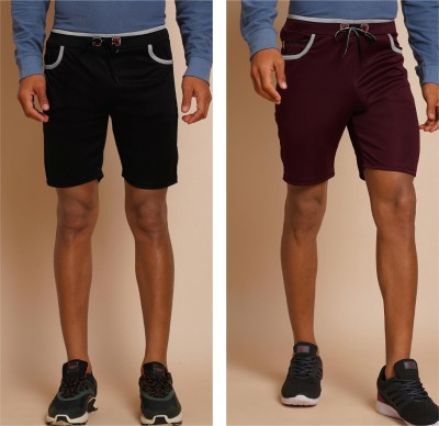 METRONAUT Solid Men Black, Maroon Regular Shorts