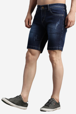 PRJ IN STYLE Solid Men Denim Dark Blue Regular Shorts