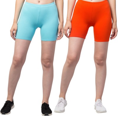 Apraa Solid Women Orange, Light Blue Regular Shorts, Night Shorts, Basic Shorts, Casual Shorts