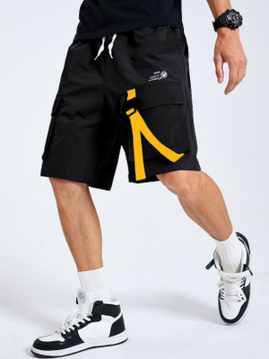 HVBK Solid Men Black Basic Shorts