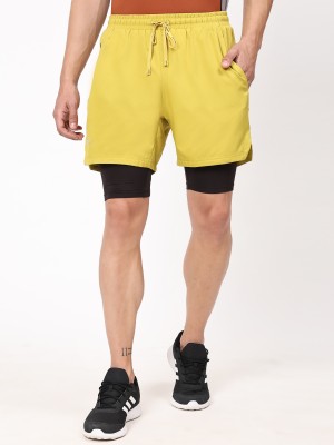DIDA Solid Men Yellow Sports Shorts