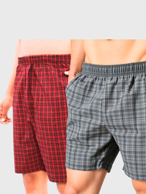 URBANICE Checkered Men Dark Grey, Red Basic Shorts