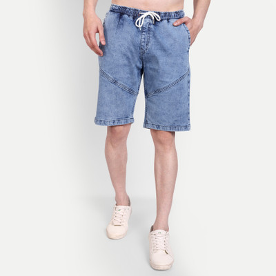 MEGHZ Self Design Men Denim Light Blue Denim Shorts