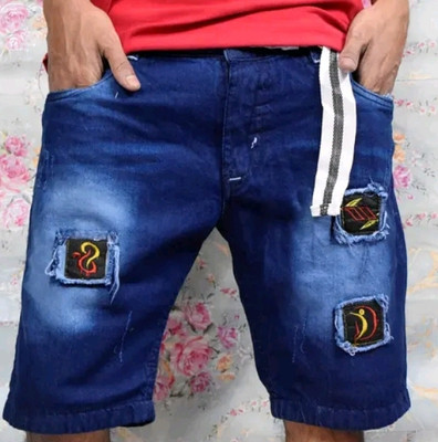 Pryann Solid Men Denim Blue Denim Shorts