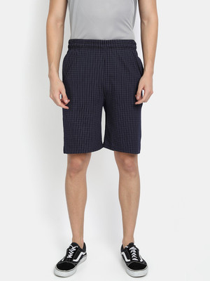 CHOZI Checkered Men Dark Blue Basic Shorts