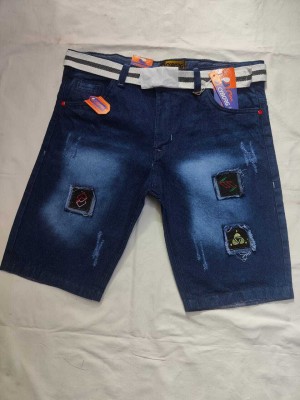 Risin Self Design Men Denim Blue Denim Shorts