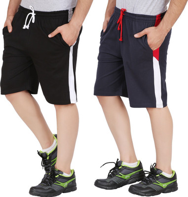 GLAMPANDA Color Block Men Black, Dark Blue Regular Shorts