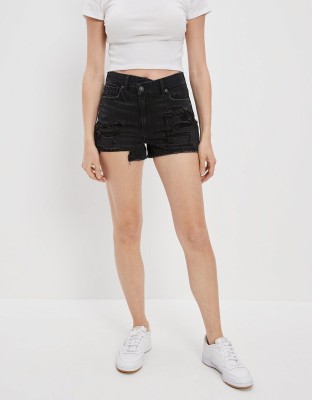 American Eagle Solid Women Black Denim Shorts