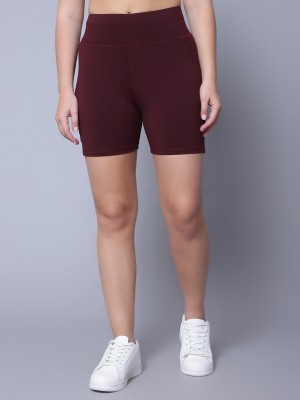 MYO Solid Women Maroon Gym Shorts