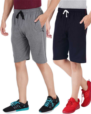 Thirteen Eleven Self Design Men Grey, Dark Blue Regular Shorts