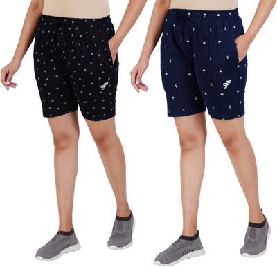 FEEL TRACK Printed Men Black, Dark Blue Regular Shorts