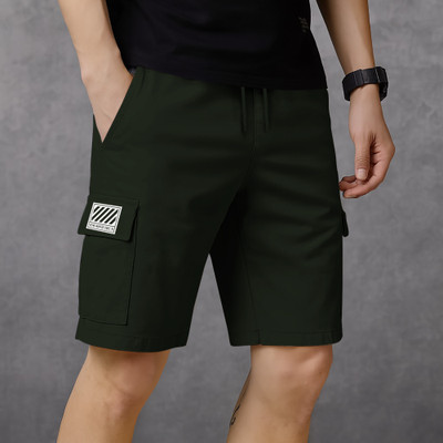 BEING WANTED Solid Men Dark Green Cargo Shorts