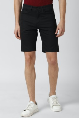 PETER ENGLAND Self Design Men Black Regular Shorts