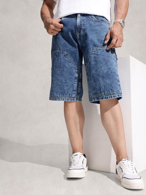 WROGN Solid Men Blue Denim Shorts