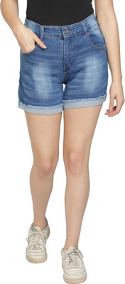 HouseOfCommon Dyed/Washed Women Denim Dark Blue Denim Shorts