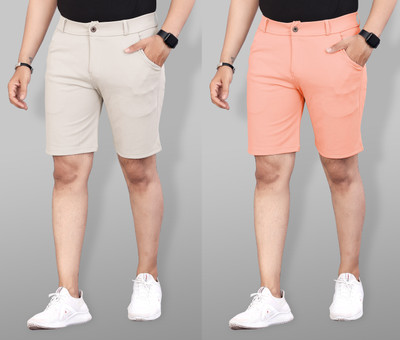 INDICLUB Solid Men Beige, Orange Casual Shorts