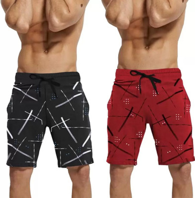 Try This Printed Men Red, Black Regular Shorts