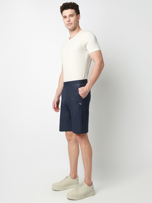 UnderJeans by Spykar Solid Men Blue Casual Shorts