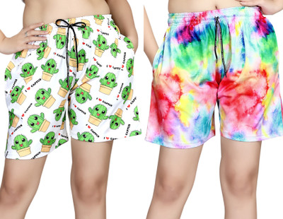 ANFAFAB Printed Women Multicolor Night Shorts