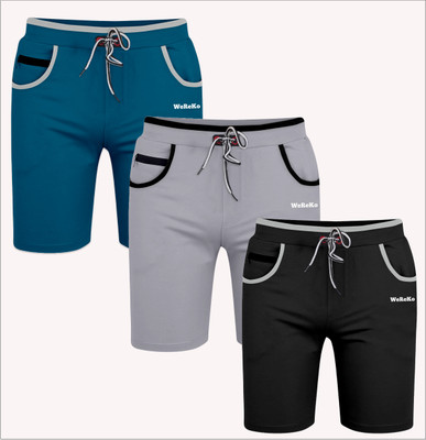 VINTHON Self Design Men Black, Silver, Light Blue Regular Shorts