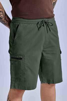 Tribe Solid Men Dark Green Casual Shorts