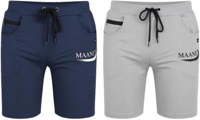 MAANU Printed Men Grey, Dark Blue Regular Shorts