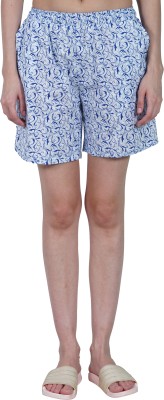 OMNEY Floral Print Women Blue Basic Shorts