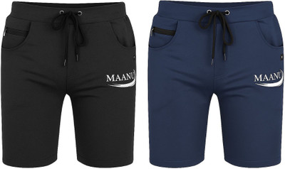 MAANU Printed Men Black, Dark Blue Regular Shorts
