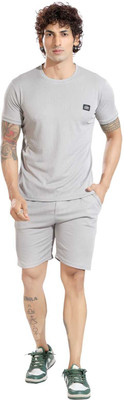 karm creation Men Solid Grey Top & Shorts Set