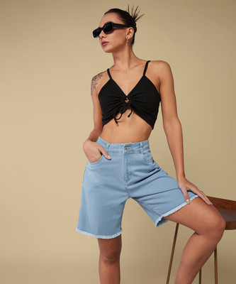 Roadster Solid Women Denim Blue Bermuda Shorts