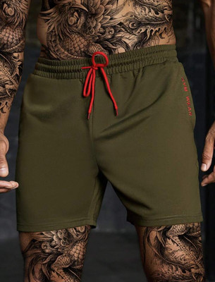 LOTHRIC Self Design Men Green Sports Shorts