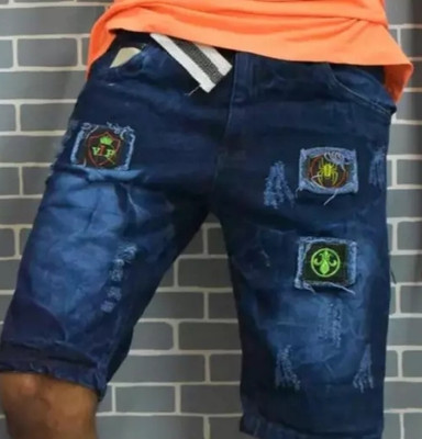 Pryann Self Design Men Denim Blue Denim Shorts