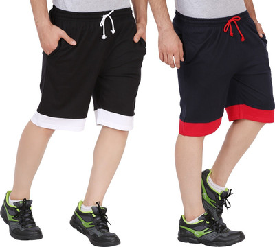 GLAMPANDA Color Block Men Black, Dark Blue Bermuda Shorts