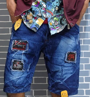 RCS Self Design Men Denim Blue Denim Shorts
