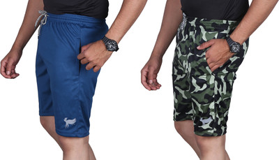 FLYENZA Solid, Military Camouflage Men Blue, Multicolor Sports Shorts