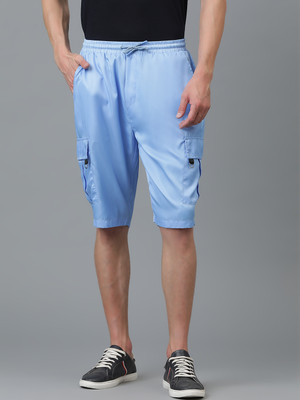KOTTY Solid Men Light Blue Cargo Shorts