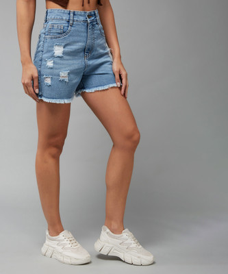 Miss Chase Solid Women Denim Blue Denim Shorts