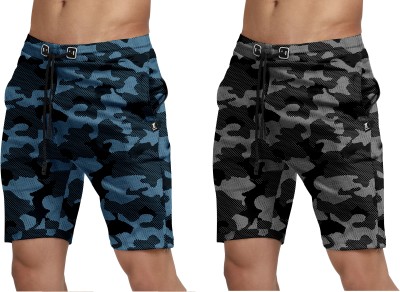 INDICLUB Printed Men Blue, Silver Casual Shorts