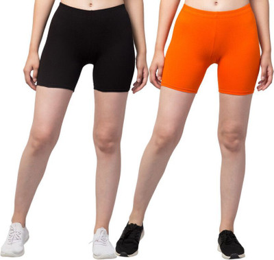 HiRRuX Solid Women Orange, Black Basic Shorts