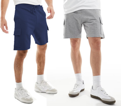 GYRFALCON Solid Men Grey, Dark Blue Cargo Shorts