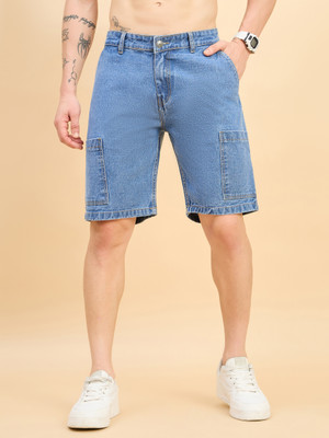 STUDIO NEXX Dyed/Washed Men Denim Light Blue Denim Shorts